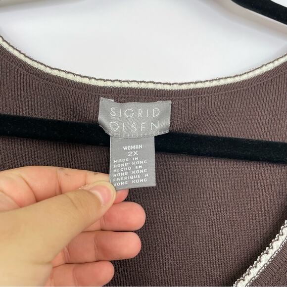 Sigrid Olson brown ribbed knit blouse women's size 2X - Picture 7 of 11